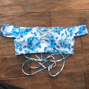 White and blue floral print bikini top